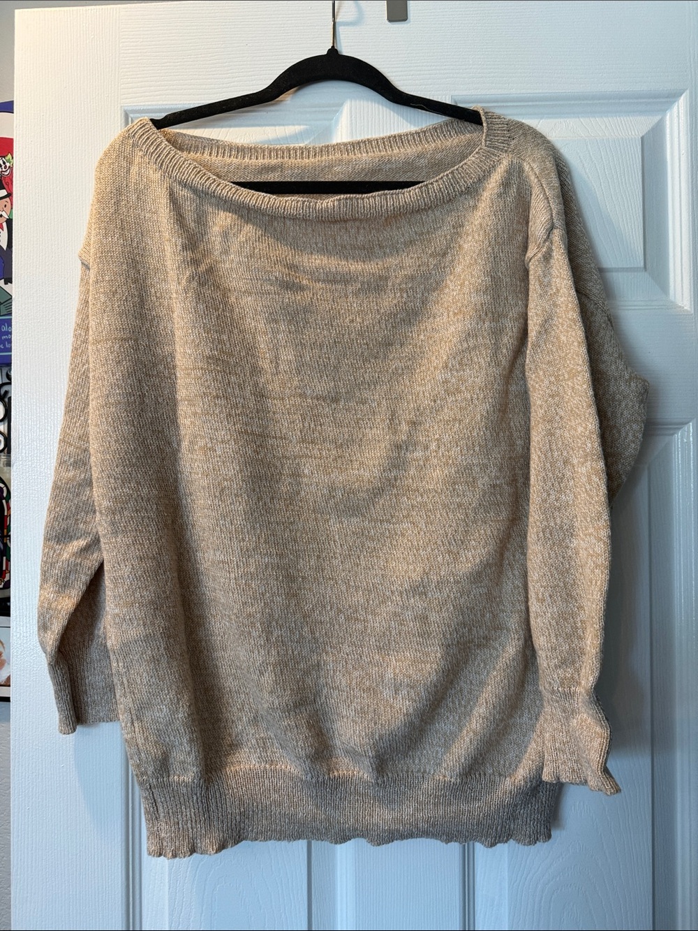 SHEIN Beige Off-the-Shoulder Boatneck Sweater